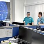 An advance team from Ocean Exploration Trust visited Majuro last week to meet with MIMRA officials and other government leaders, students and educators in preparation for the visit by the organization’s Nautilus research ship later this year. During the visit to MIMRA headquarters, Director Glen Joseph showed the visiting team MIMRA’s monitoring, control and surveillance operation. Photo: Giff Johnson.