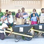 MIHS staff and students and Rita Elementary School staff along with Samuel Bikajle, PSS Learning Garden Director, Sally Ann deBrum, PSS Surge Support, and Tippy Joseph received a variety of gardening tools and equipment for school programs. The equipment was donated by UNICEF.