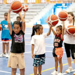 Children attending the Sisterhoops4Health program basketball clinic at the ECC. Photo: Chewy Lin.