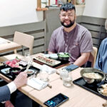 Nuclear test justice advocates Benetick Kabua Maddison and Glenn Alcalay met with Marshall Islands Ambassador to the United Nations John Silk, left, in New York City last week.