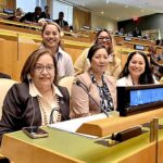 President Hilda Heine in the United Nations General Assembly hall in New York City earlier this week along with part of her delegation.