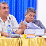 In this Journal file photo, Majuro Nitijela Member David Kramer, left, speaks at a Nitijela committee hearing. Namu Nitijela Member Tony Aiseia is also pictured. Kramer is the lead introducer of Bill No. 56 to expand the END program funded under the Compact.