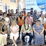 Many AKIA airport security personnel, and representatives of RMI Ports Authority, Ministry of Health and Human Services, IOM, Immigration and the Japan Embassy joined together for the ceremony to mark the handover of this Japan-funded airport and sea port upgrade. Photo: Giff Johnson.