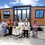 A ribbon cutting in front of the new health and immigration screening facility at Amata Kabua International Airport was performed September 4 with Japan Ambassador Hirohisa Soma and representatives of IOM, Ministry of Health and Human Services, the Immigration Department and the RMI Ports Authority. Photo: Giff Johnson.