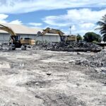 The fire-ravaged Nitijela building was demolished in one week by Pacific International Inc. heavy equipment, leaving the former capital complex site bereft of government offices. Photo: Giff Johnson.