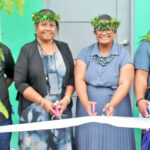 Four Atoll community members highlighted the opening of the refurbished 177 Healthcare Clinic with songs and dancing. VIPs, from left: Samuel Langrine, Dr. Marie Lani-Paul, Secretary Francyne Wase-Jacklick and Minister Hilton Kendall cut the ribbon. Photo: MOHHS.