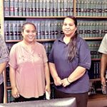 Newly sworn in District Court Judge Ingrid Kabua, at left, with court staff: Tanya Lomae, Kristen Kaminaga and Hainrick Moore.