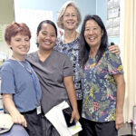 Canvasback team members Raylene deBenedic- tus, Henritha Henry, Janet Burki, and Jacque Spence at Majuro hospital earlier this year. Photo: Karen Earnshaw.