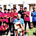 Students and teachers at Wotje with Don Arkin, who showed the students and school staff how to operate the tower gardens.