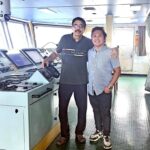 Southern Pearl Captain Arvind Gogate with Majuro-based Pacific Shipping Inc’s Jeffrey Riofrer.