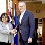 Marshall Islands president Hilda Heine was welcomed to Australia Monday this week by Australian Prime Minister Anthony Albanese. Photo: ABC News Callumn Flinn.