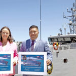 Australian Minister for Resources Madeleine King and RMI Minister of Foreign Affairs and Trade Kalani Kaneko participated in the formal handover of the Guardian‑class patrol boat Jelmae during a ceremony in Western Australia January 29. Australia's Pacific Maritime Security Program is the cornerstone of the Australian Defense Department’s engagement in the Pacific, which includes the provision of 23 Guardian-class patrol boats and three landing craft to Pacific island countries. Photo: LSIS Shaun Chatfield.
