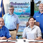 At the PAN Fund Award signing ceremony at MIMRA recently, from left: Minister Tony Muller, MIMRA Director Glen Joseph, Emma Kabul-Tibon and Sherwood Tibon, who are managing the resort and associated marine protected area around Bokanbotin Island.