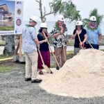 Shoveling the ground marking the start of the Interim/Domestic Airport Terminal Project at AKIA were, from left: US Embassy Charge deAffaires Gregory DeAlessandro, President Hilda Heine, PII CEO Jerry Kramer, Alap Marie Maddison, and Transportation Minister Hilton Kendall.