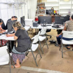 Bank of Marshall Islands temporary teller operations at the MISCo Handicraft Shop in Uliga. Photo: Giff Johnson.